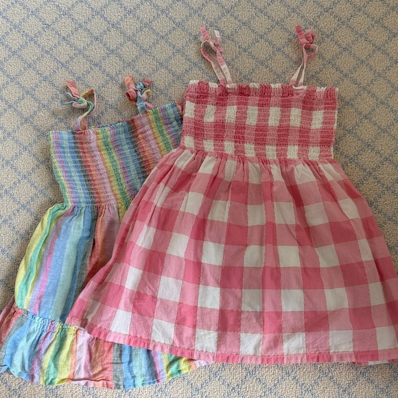 2 GAP Pink Checkered and Rainbow Kids Dresses - Picture 1 of 6
